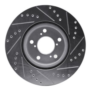 Acura TL Brake Rotor (1) - Front Left - R1 Concepts - Drilled & Slotted - Silver - `09-`14